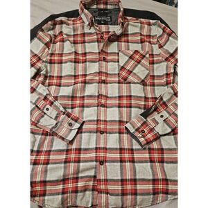 Men's Raw Yarn Slim Fit Flannel Shirt Size M 100% Cotton Button Down Red